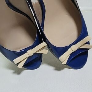 Kate Spade Patent Leather Peep-Toe Wedge Heel With Bow Sz 6.5